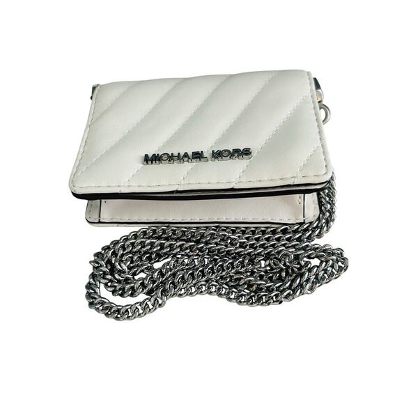 Michael Kors Mini Purse White Leather Chain Bag Quilted Prom Wedding Coin MK - Picture 13 of 16